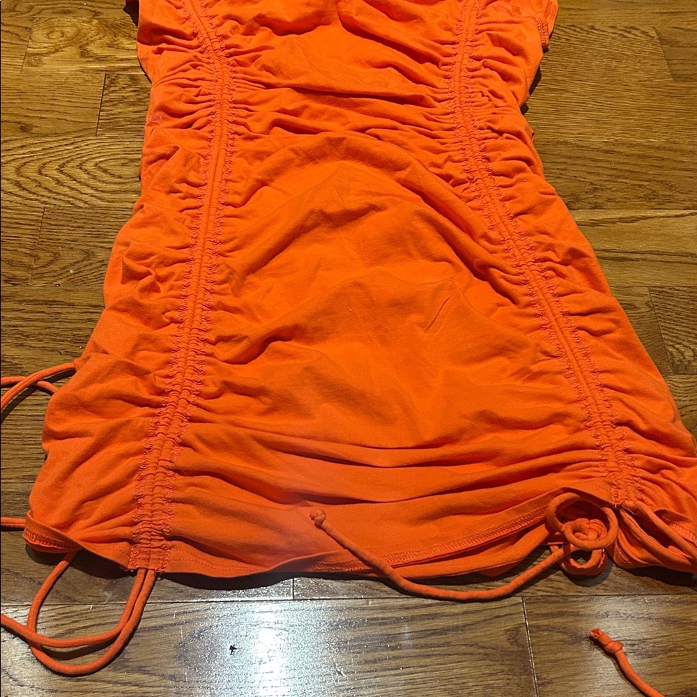 Orange Ruched Mini Dress - Picture 12 of 14